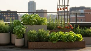 Städtischer Gartenbau mit frischen Kräutern