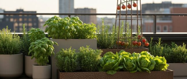 Städtischer Gartenbau mit frischen Kräutern Städtischer Gartenbau mit frischen Kräutern